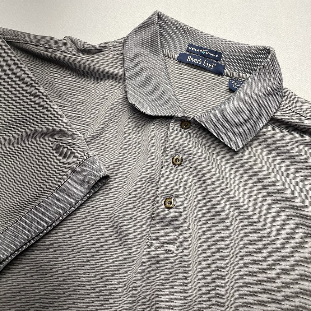 Rivers End Men's Golf‎ Polo Shirt 2XL Gray Solar Shield Short Sleeve